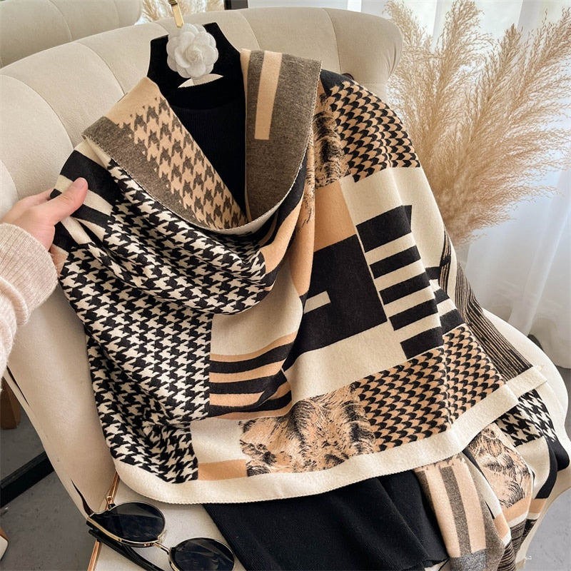 Luxury Brand Winter Cashmere Scarf for Women Fashion Warm Shawls and Wraps Pashmina Neckerchief Poncho Tassel Bufandas Echarpe - Sabreeonline