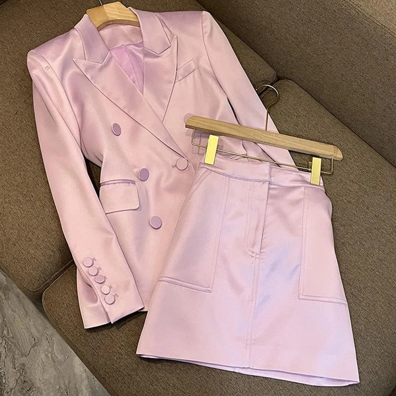Satin High-Waisted Skirt and Jacket Suit - Sabreeonline