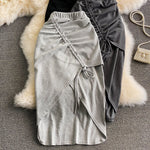 Women Elastic Waist Pencil Skirt Girls Sexy Solid Slim Irregular Draw String Stretchy Cotton Skirts