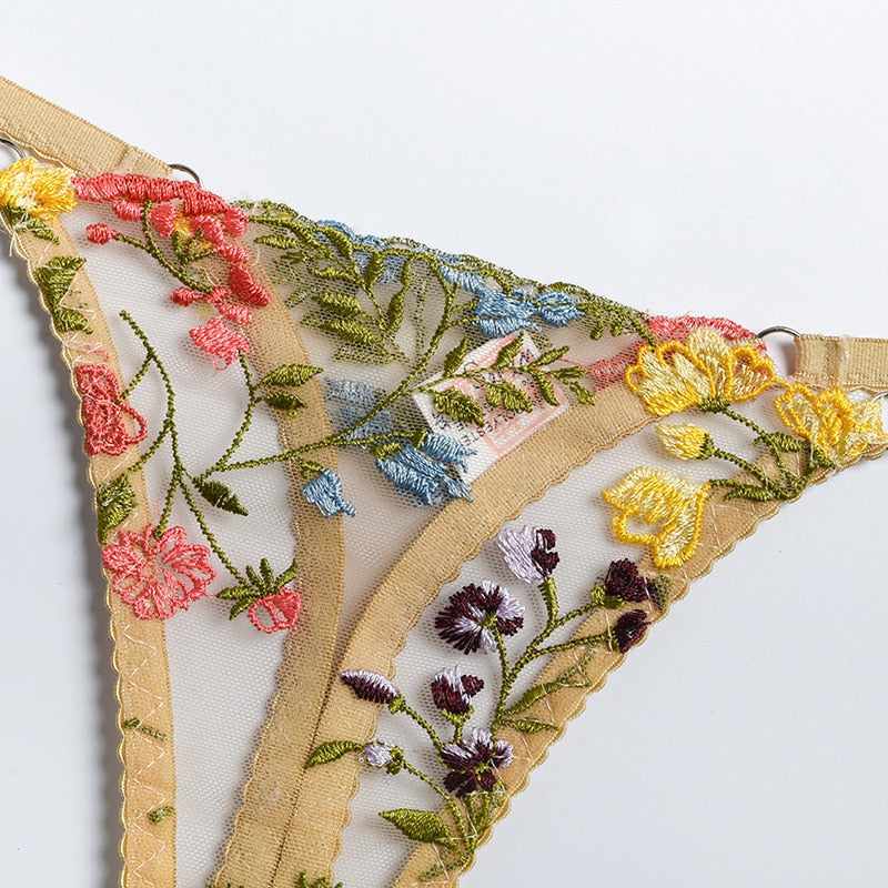 Ellolace Erotic Lingerie Fairly Lace Transparent Underwear Set Girl Floral Embroidery Sexy Fancy Clear Bra Set Women 2 Piece - Sabreeonline