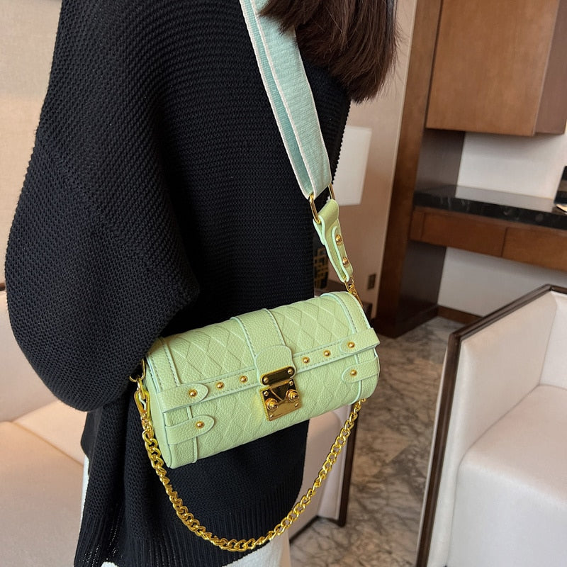 Small Barrel Shaped Leather Handbag - Sabreeonline