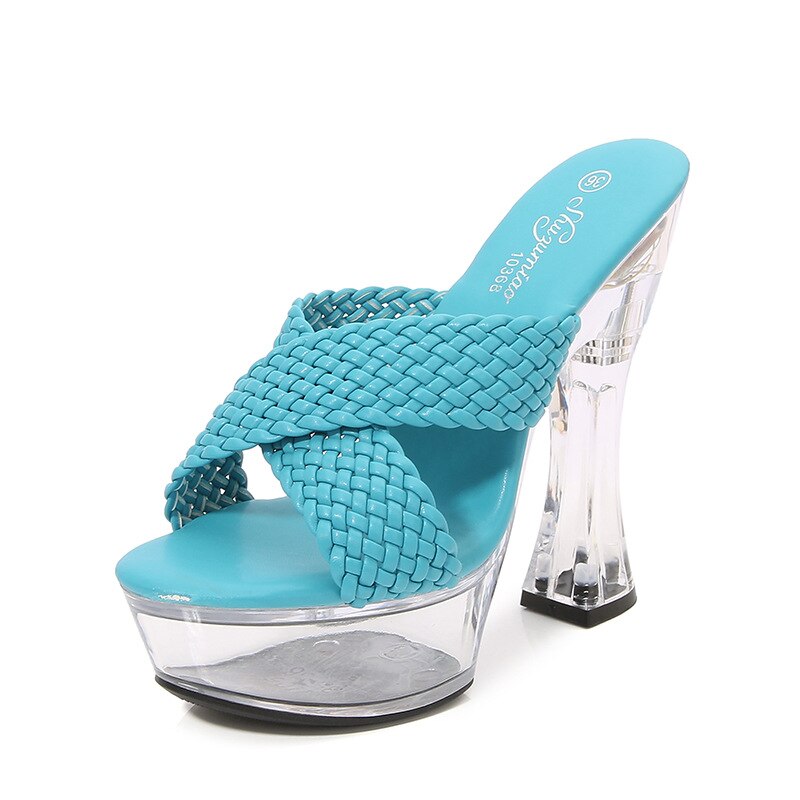 Transparent New Fashion Car Model slippers High Heel Waterproof Trolley Model Slippers large size