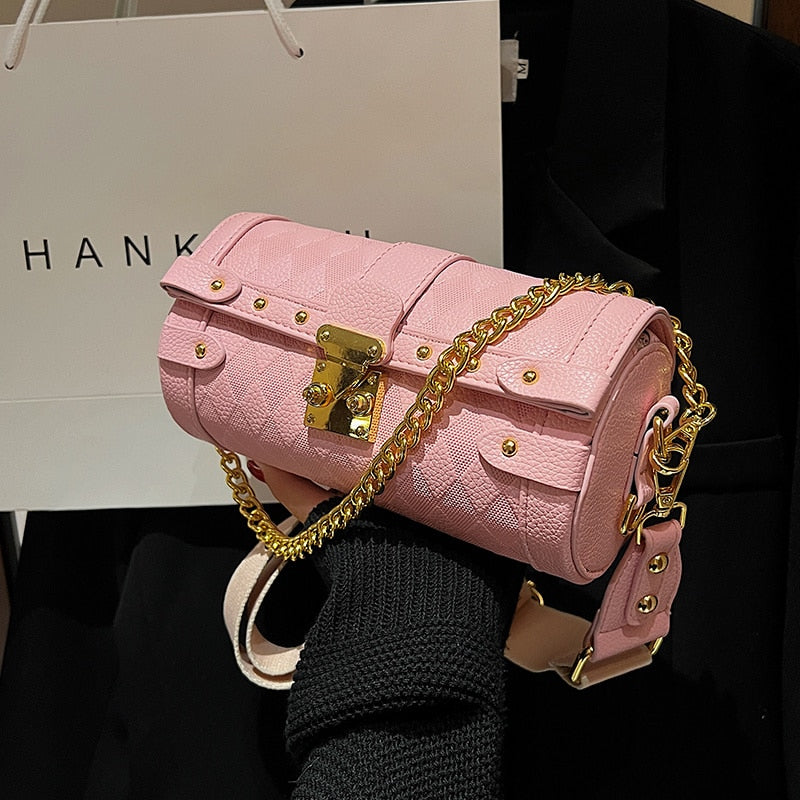 Small Barrel Shaped Leather Handbag - Sabreeonline