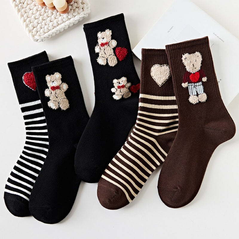 Bear Print Stripe Socks - Sabreeonline