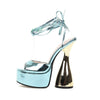 Blue Shiny Platform Pumps - Sabreeonline