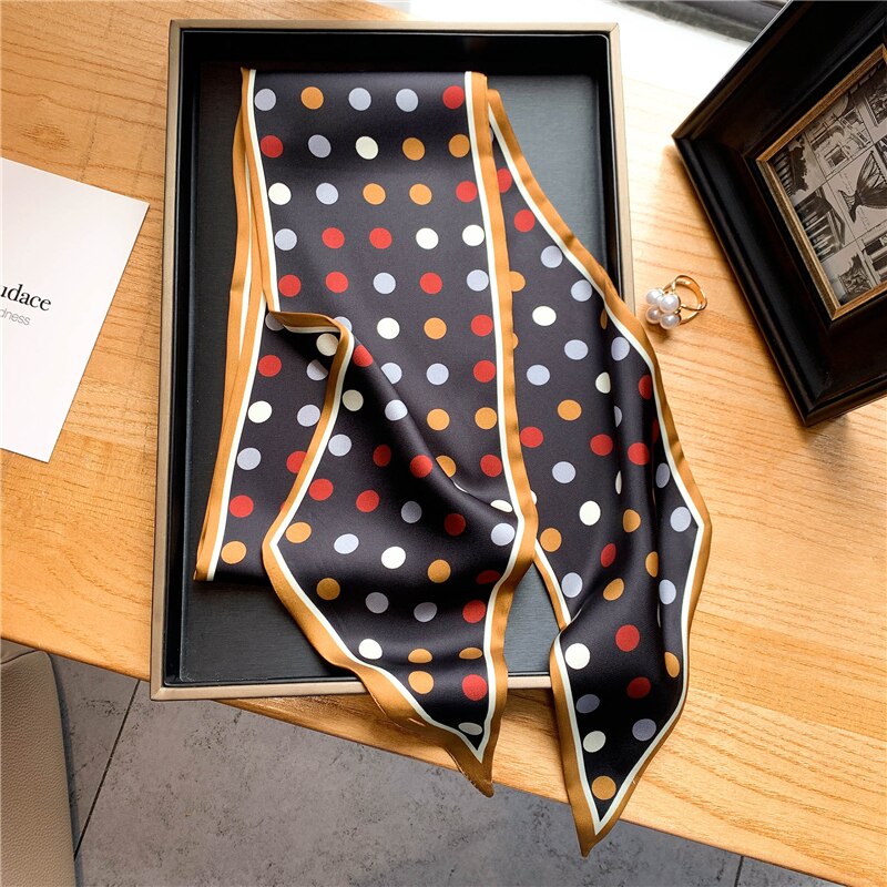 Elegant Print Satin Silk Skinny Scarf - Sabreeonline