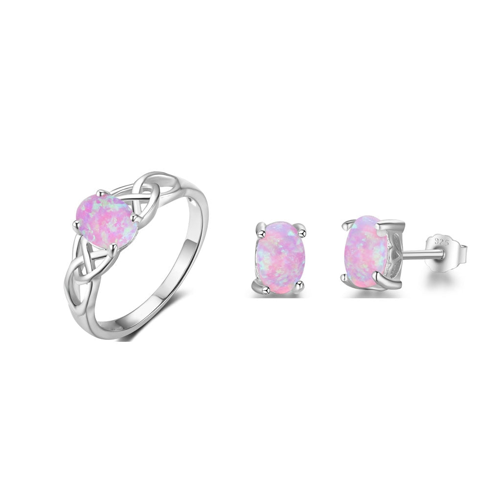 Pink Opal Rings Pendant Necklaces Stud Earrings - Sabreeonline