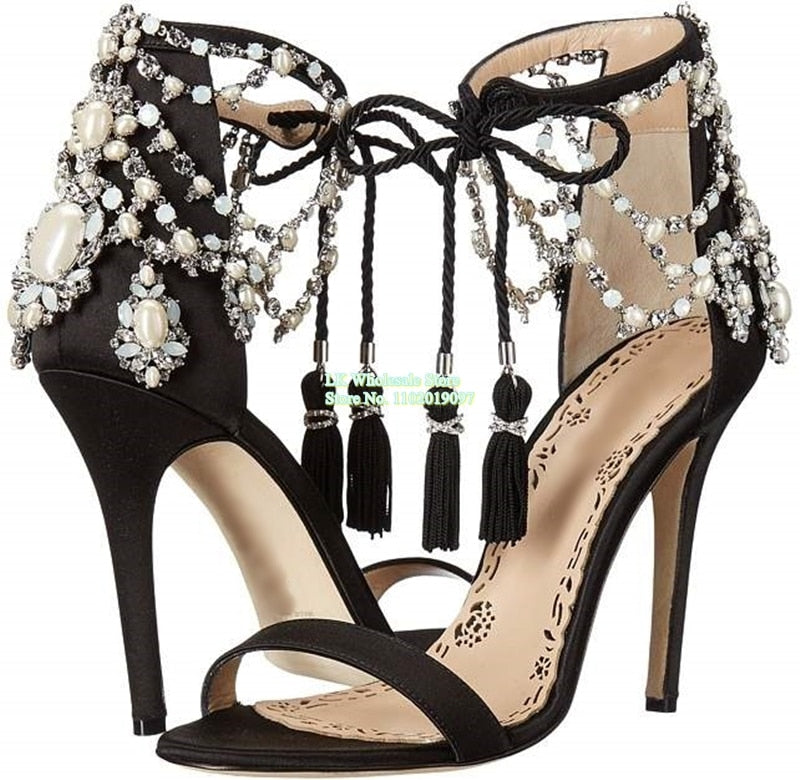 Sandals Pointed Toe Stiletto Rhinestones - Sabreeonline