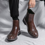 Chelsea Head Leather Ankle Boots Pointed Horse Boot - Sabreeonline