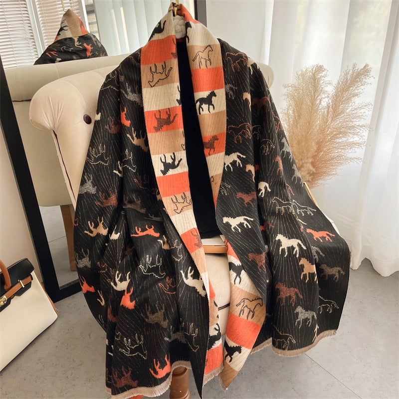 Luxury Brand Winter Cashmere Scarf for Women Fashion Warm Shawls and Wraps Pashmina Neckerchief Poncho Tassel Bufandas Echarpe - Sabreeonline