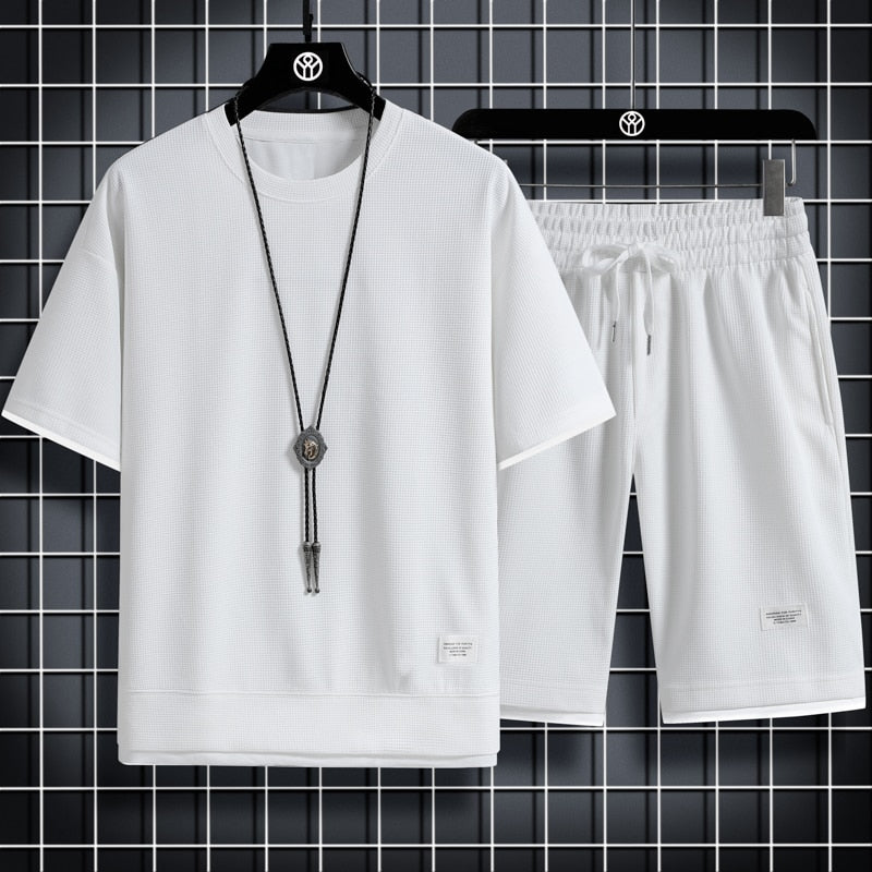 Men's Two-Piece Set Linen Casual T-Shirt and Shorts - Sabreeonline