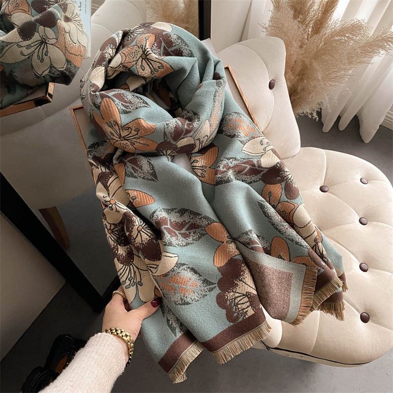 Luxury Brand Winter Cashmere Scarf for Women Fashion Warm Shawls and Wraps Pashmina Neckerchief Poncho Tassel Bufandas Echarpe - Sabreeonline