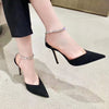 High Heels 2022 New Summer Rhinestone Chain Pointed Black Sexy Thin Heel Baotou Sandals