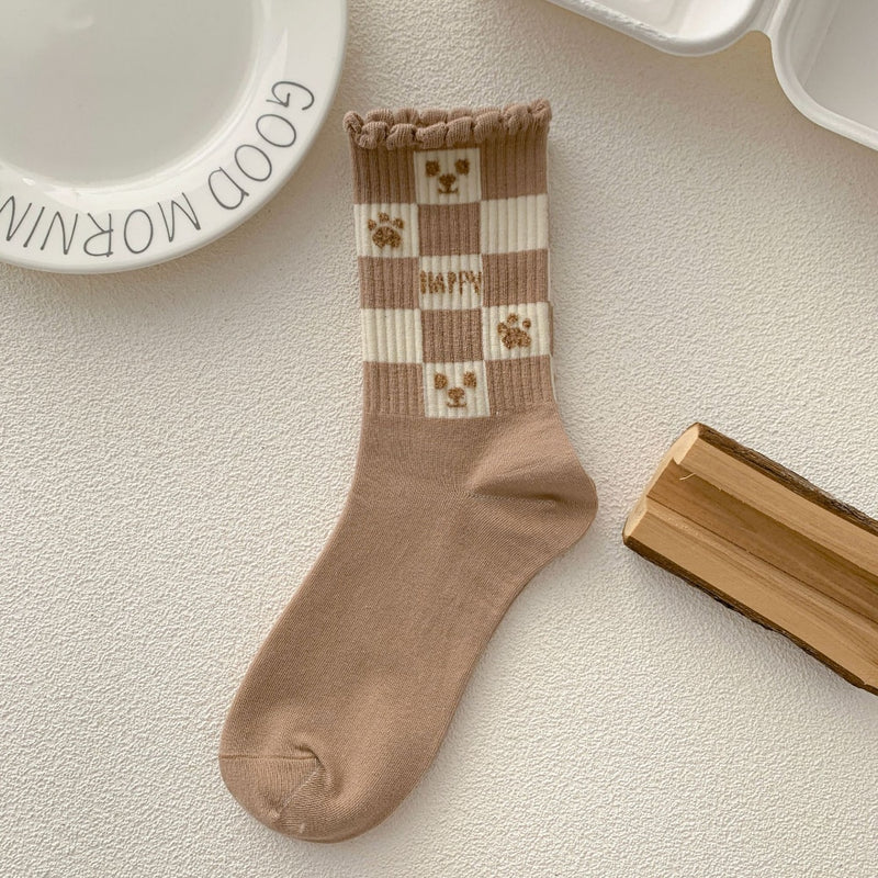 Japan Harajuku Style Cartoon Creative Striped Bear Socks Kawaii Print Funny Girl Socks Fashion Skateboard Woman Socks - Sabreeonline