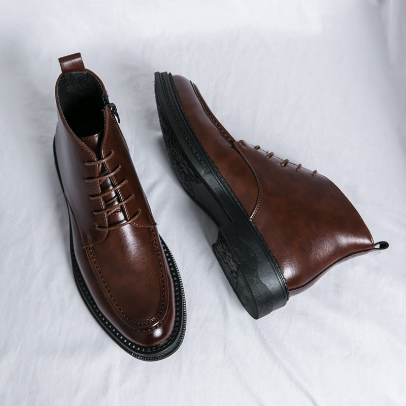 Pointed Ankle Boots Men&#39;s Winter Comfortable Moccasins Casual Shoes High-top Leather Shoes Fashion Leahter Boots Man Cowboy Boot - Sabreeonline