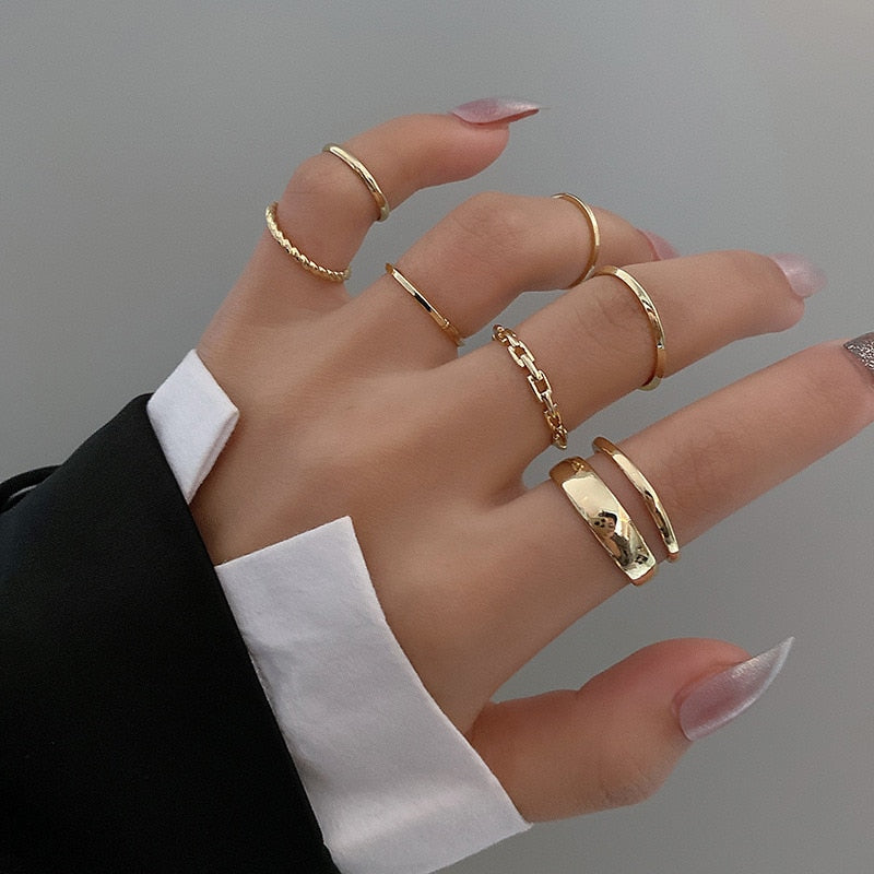 LATS 7pcs Fashion Jewelry Rings Set Round Opening Finger Ring for Girl - Sabreeonline