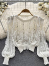 Lantern Sleeve Elastic Short Knit - Sabreeonline