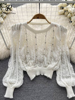 Lantern Sleeve Elastic Short Knit - Sabreeonline