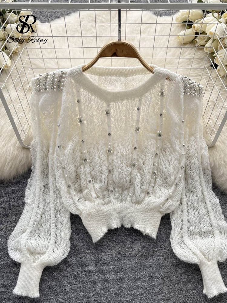 Lantern Sleeve Elastic Short Knit - Sabreeonline