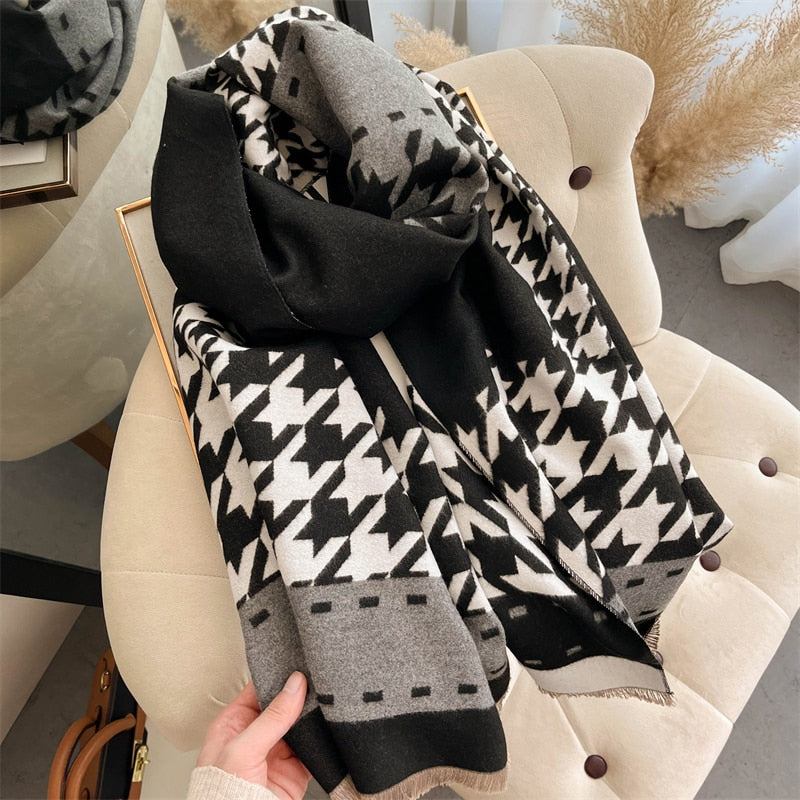 Luxury Brand Winter Cashmere Scarf for Women Fashion Warm Shawls and Wraps Pashmina Neckerchief Poncho Tassel Bufandas Echarpe - Sabreeonline