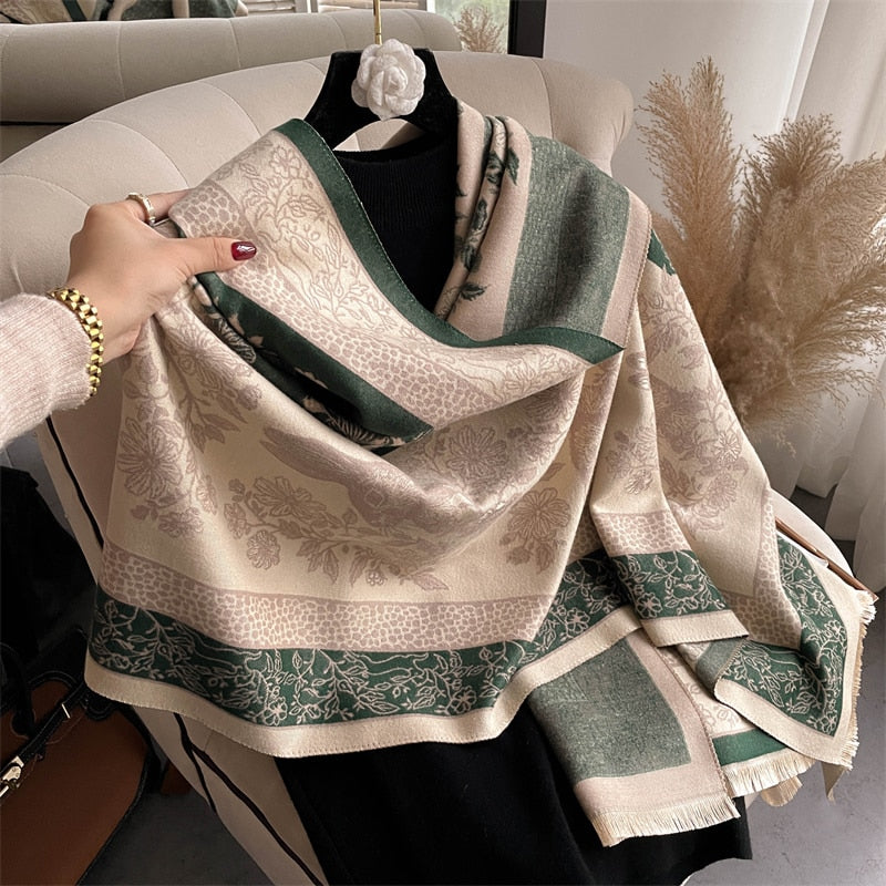 Luxury Brand Winter Cashmere Scarf for Women Fashion Warm Shawls and Wraps Pashmina Neckerchief Poncho Tassel Bufandas Echarpe - Sabreeonline