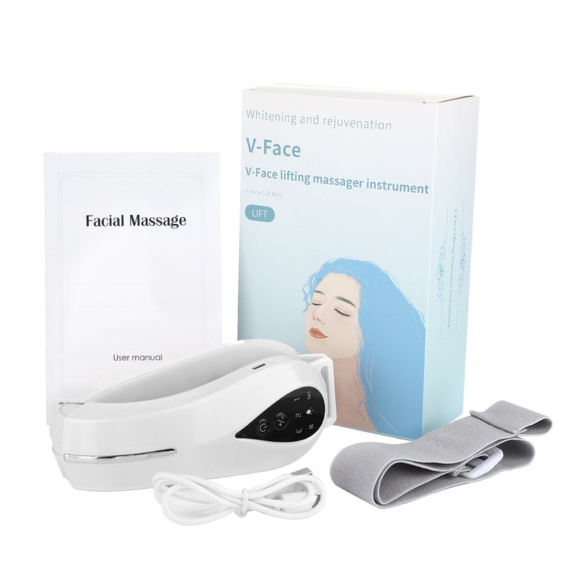 Facial Massager V-Line Chin Lift Belt Machine Face Slimming Vibration Red Light Blue Light LED Face Care Lifting Device - Sabreeonline