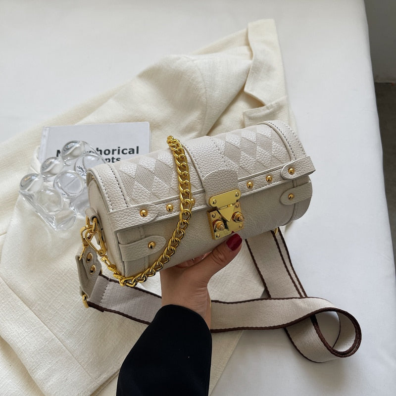 Small Barrel Shaped Leather Handbag - Sabreeonline