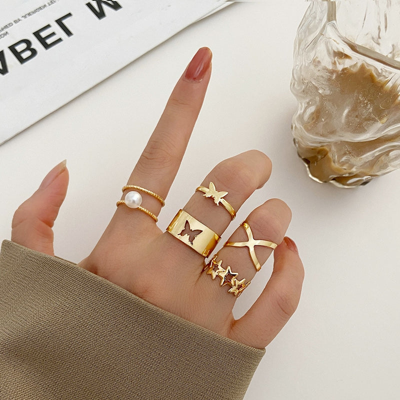 LATS 7pcs Fashion Jewelry Rings Set Round Opening Finger Ring for Girl - Sabreeonline