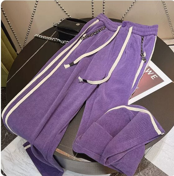Thickened Black Straight Casual Pants for Women 2022 New Autumn Winter Trousers High Waist Loose Slimming Wide Leg Sweatpants - Sabreeonline