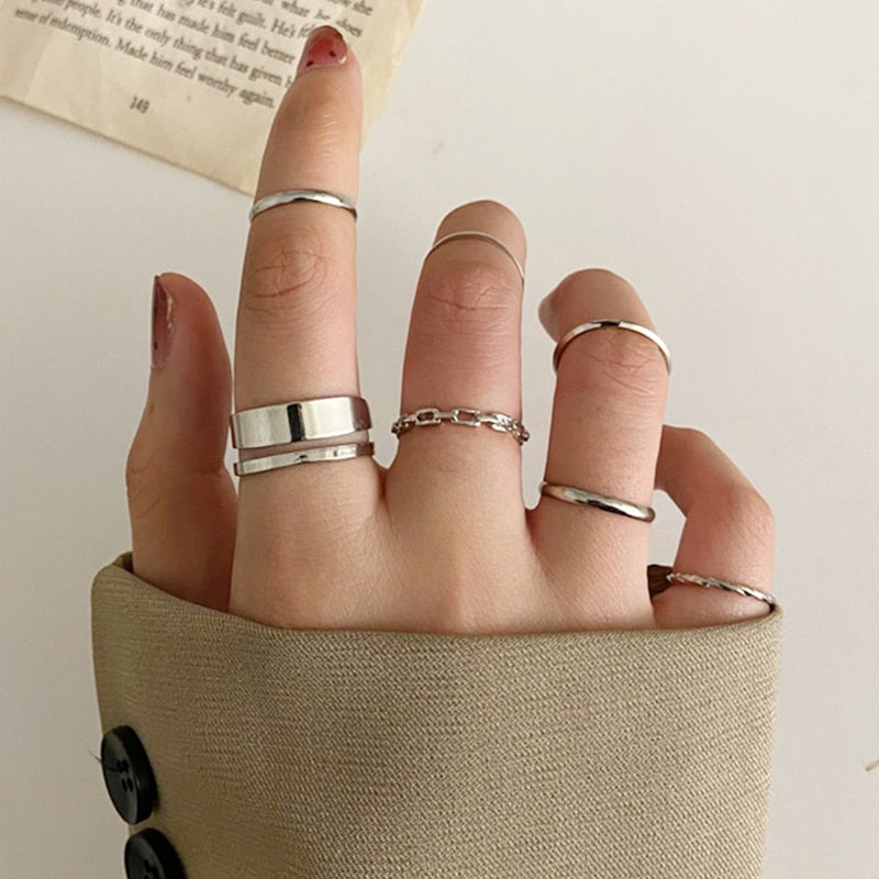 LATS 7pcs Fashion Jewelry Rings Set Round Opening Finger Ring for Girl - Sabreeonline