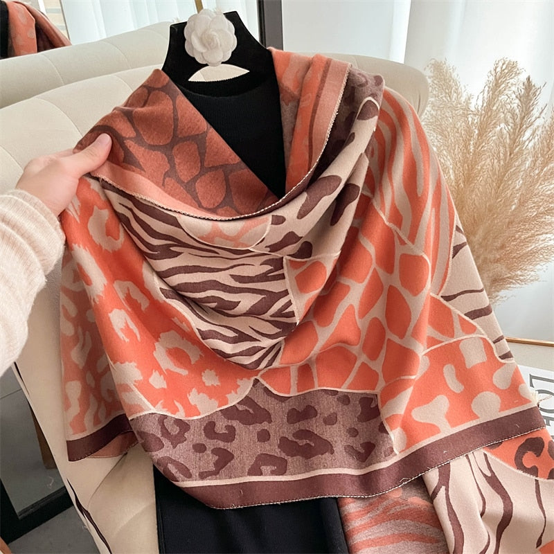 Luxury Brand Winter Cashmere Scarf for Women Fashion Warm Shawls and Wraps Pashmina Neckerchief Poncho Tassel Bufandas Echarpe - Sabreeonline