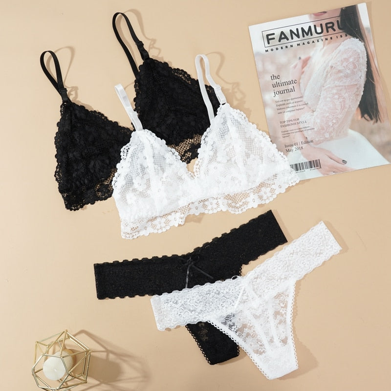 Lace Hollow Out G-String Underwear Set - Sabreeonline