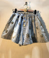 Denim Shorts New High Waist Diamonds Pentagram