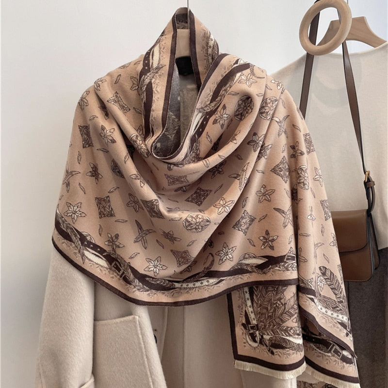 Luxury Brand Winter Cashmere Scarf for Women Fashion Warm Shawls and Wraps Pashmina Neckerchief Poncho Tassel Bufandas Echarpe - Sabreeonline