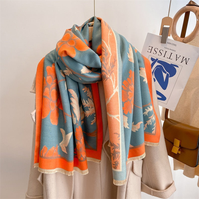 Luxury Brand Winter Cashmere Scarf for Women Fashion Warm Shawls and Wraps Pashmina Neckerchief Poncho Tassel Bufandas Echarpe - Sabreeonline