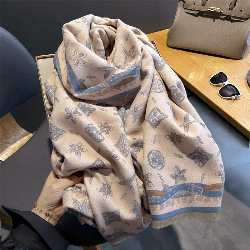 Luxury Brand Winter Cashmere Scarf for Women Fashion Warm Shawls and Wraps Pashmina Neckerchief Poncho Tassel Bufandas Echarpe - Sabreeonline
