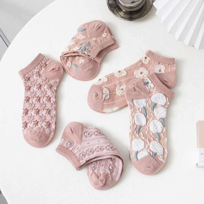 Printed Comfortable Embroidered Flower Socks - Sabreeonline