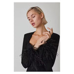 Mini Bodycon Black Feather Long Sleeve - Sabreeonline
