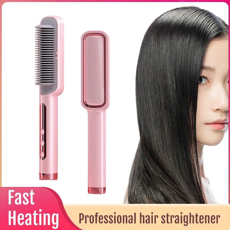 Professional Hair Straightener Heating Comb Straightening Iron Hot Brush Straighteners 2021 New Fashion Design - Sabreeonline