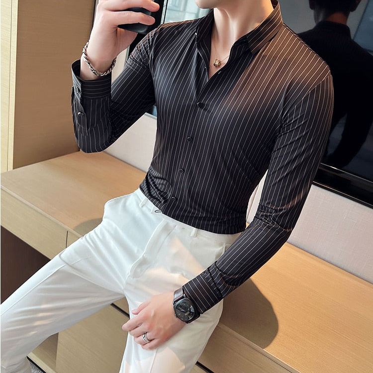 Elasticity Men Long Sleeve Shirts - Sabreeonline