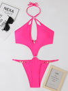 Sexy Halter Solid One Piece Swimsuit 2023 New Hollow Out  DiamondPush Up Bikini Beach Cut Out Bathing Suit Trikini Swimwear - Sabreeonline
