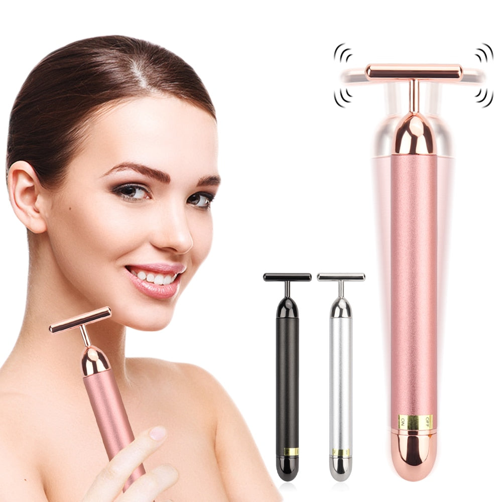 T Type Electric Golden Beauty Stick V Face Artifact Facial Massage Lift Vibration Massager for Face Beauty Equipment Wrinkle Bar - Sabreeonline