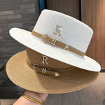 2023 New Metal R Letter Buckle Straw Hat Leisure Summer Sunscreen Hat Women&#39;s Fashionable Beach Hat Vintage Hat Church Hats