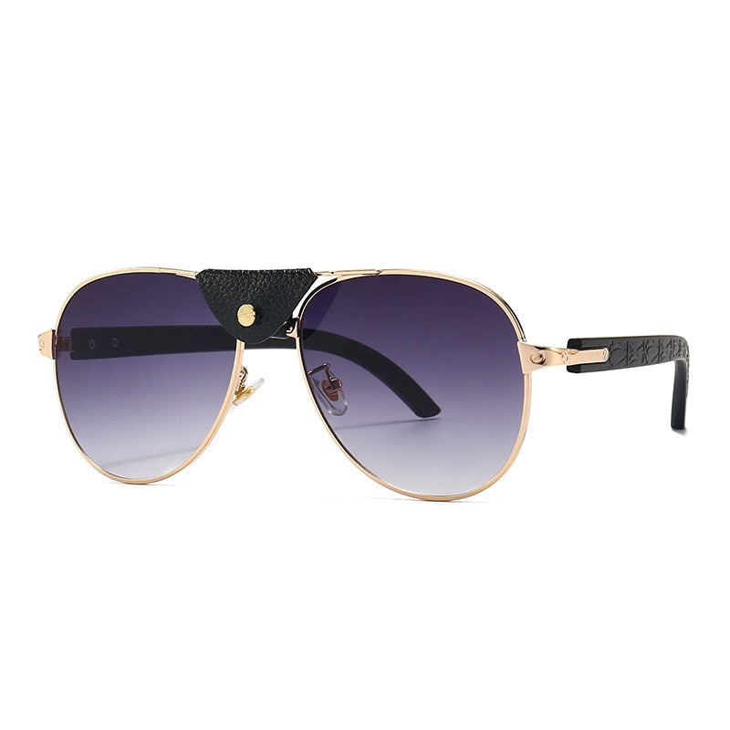 Men Pilot Sunglasses Oversized Frame Leather - Sabreeonline