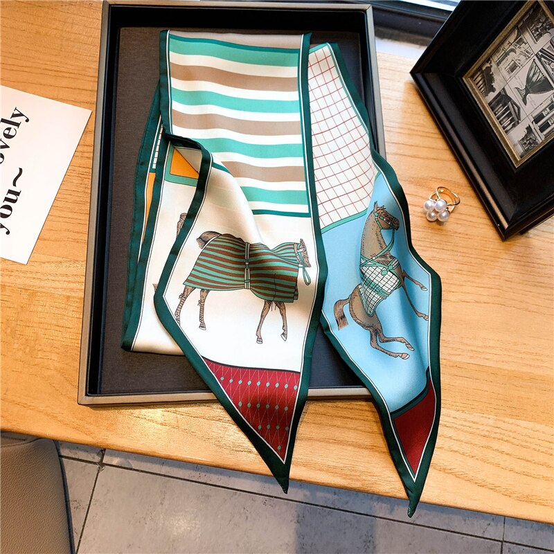 Elegant Print Satin Silk Skinny Scarf - Sabreeonline