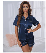 Womens Silk Satin Pajamas Set Short Sleeve - Sabreeonline