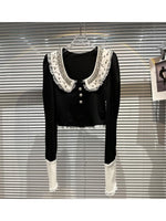 HIGH QUALITY New Fashion 2023 Designer Shirt Women's Granular Beaded Neck Flare Sleeve Shirt T-shirt - Sabreeonline