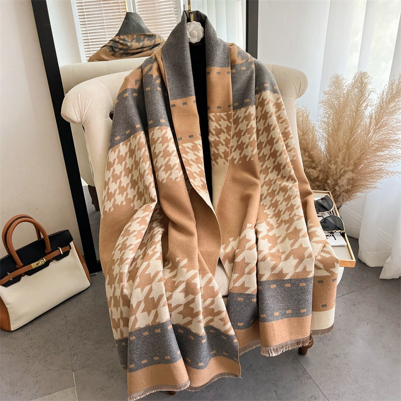 Luxury Brand Winter Cashmere Scarf for Women Fashion Warm Shawls and Wraps Pashmina Neckerchief Poncho Tassel Bufandas Echarpe - Sabreeonline