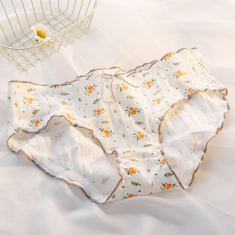 Floral Comfort Briefs Mid Waist Seamless Underpants - Sabreeonline
