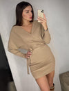 Sweater Dress Batwing Sleeve V Neck Elegant Dress Ladies Bandage Dress - Sabreeonline